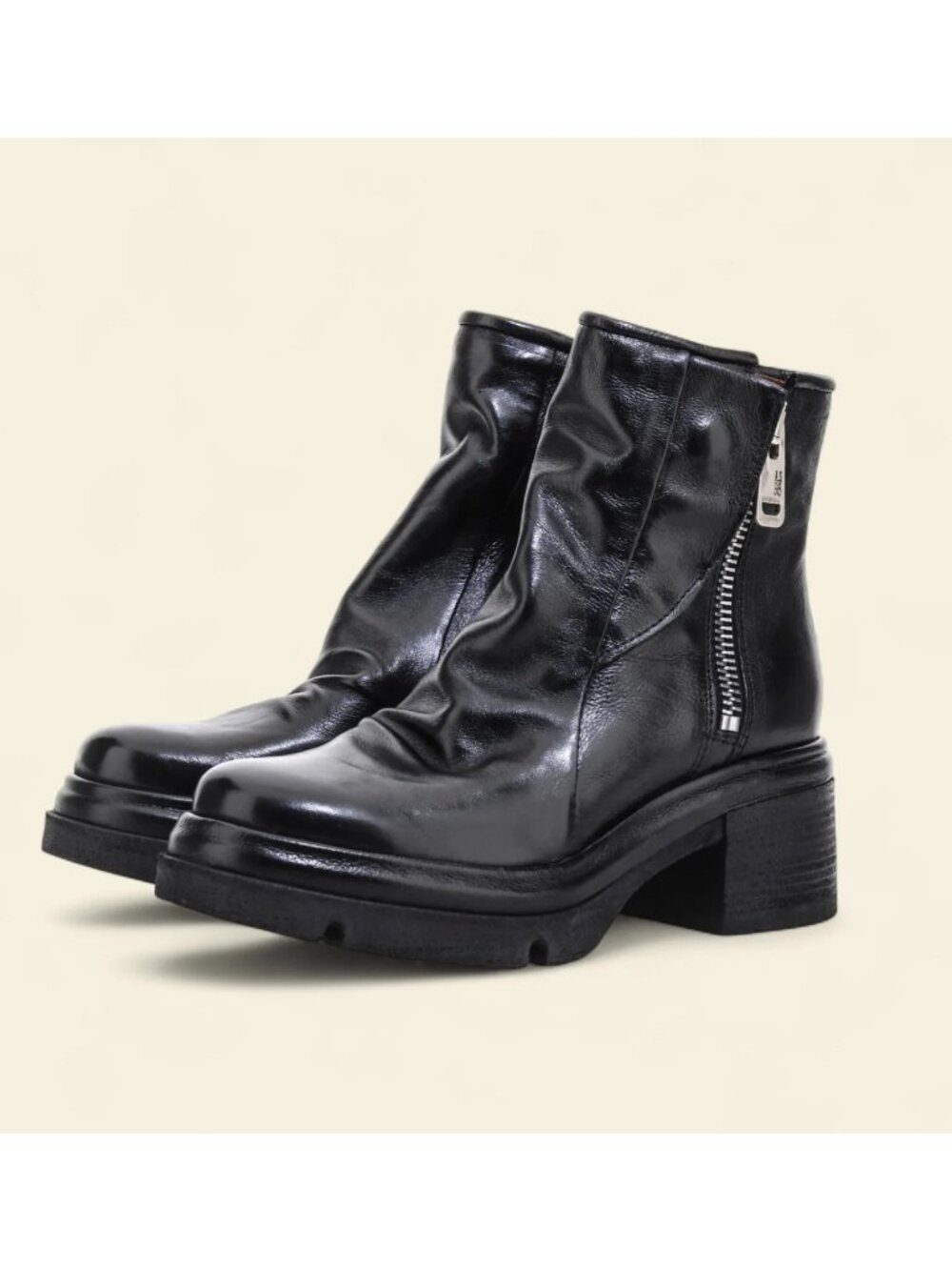 $450 A.S.98 ETHAN ITALIAN LEATHER LUG SOLE BOOT BLACK DOUBLE ZIPS 36 (DD14)